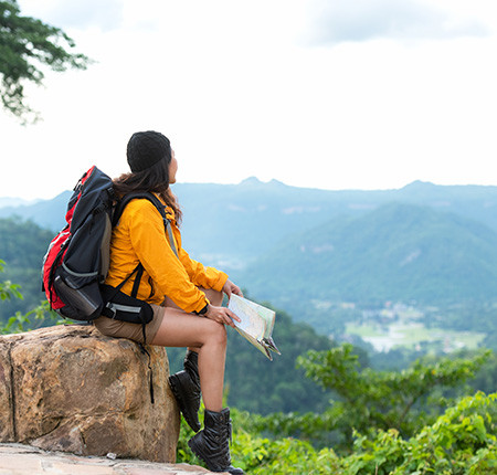 Traveller looking at view